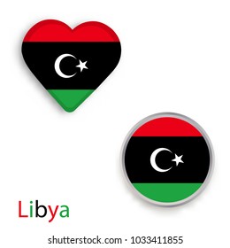 Heart and circle symbols with flag of Libya. Vector illustration