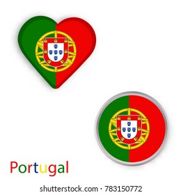 Heart and circle symbols with flag of Portugal. Vector illustration