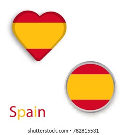 Heart and circle symbols with flag of Spain. Vector illustration