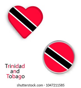 Heart and circle symbols with flag of Trinidad and Tobago. Vector illustration