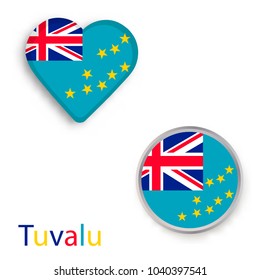 Heart and circle symbols with flag of Tuvalu. Vector illustration