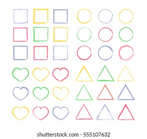 Heart, circle, triangle, square frames set.