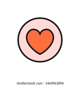Heart in circle, valentine day flat color icon.