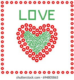 Heart from circles in a frame, on a white background.vector