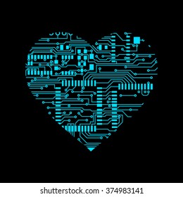 heart in circuit board background Vector Illustration