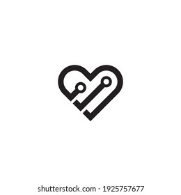 Logotipo o diseño de iconos de la placa de corazón y circuito