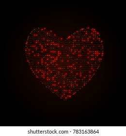 Heart Circuit Board Style Valentine Template. EPS10 Vector