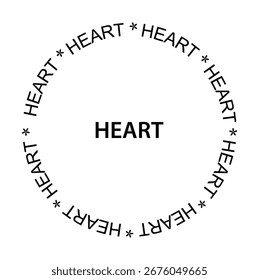 Letrero circular del texto del corazón con los divisores de la estrella, estilo del contorno de la línea, dibujo lineal simple del Vector aislado en blanco. Ilustración de tipografía minimalista para el amor y la emoción.
