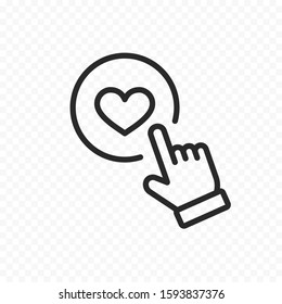 Heart click cursor icon isolated on transparent background. Vector hand pointer clicking love banner icon. Valentine's Day sign.
