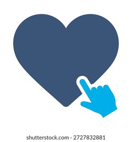 Coração clique ícone azul plano vetor design como símbolo de amor mão cursor toque favorito mídia social gráfico sinal de elemento