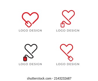 Heart Click Logo Concept sign icon symbol Design. Vector illustration logo template