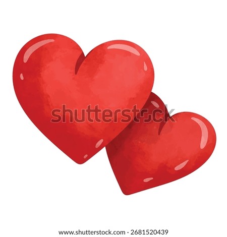 Heart clip art, love clip art, love heart vector illustration, red heart in hand drawn watercolor painting style