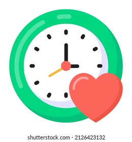 Heart with clock, love time flat icon 

