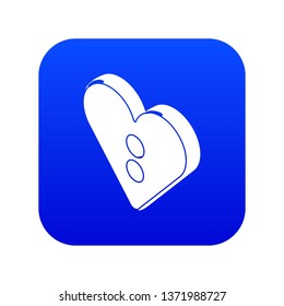 Heart clothes button icon blue vector isolated on white background