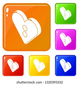 Heart clothes button icons set collection vector 6 color isolated on white background