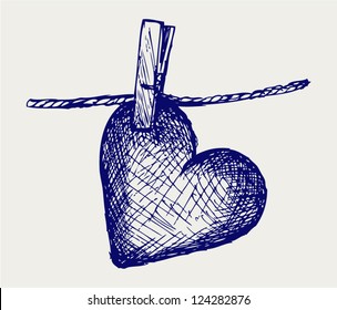 Heart In Clothesline. Doodle Style