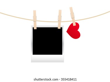 heart clothespins with picture isolated on white background. vector illustration