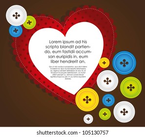 heart with clothing buttons and balloon text, vector illustration