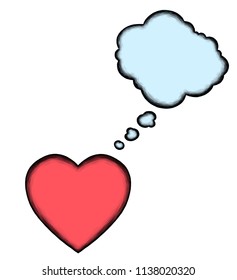 heart and from it a cloud in the form of a dialog box, sketch vector graphics color illustration on a white background