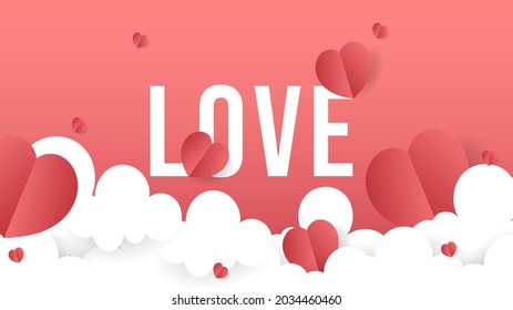 corazón y nube de papel y la palabra amor , Diseño plano moderno , Vector de ilustración EPS 10