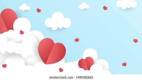 Heart and cloud Paper cut style with copy space on blue background, illustration  Vector EPS 10