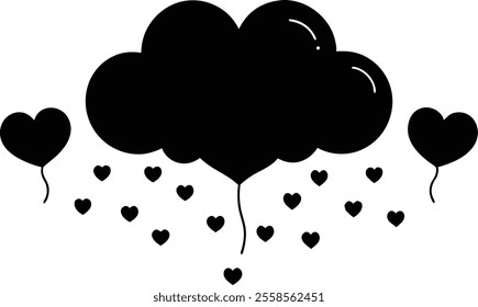 Heart Cloud Raining Love Silhouette Icon Vector Set On White Background.