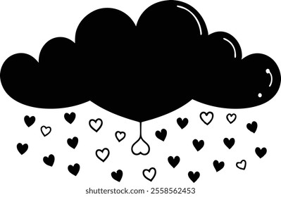 Heart Cloud Raining Love Silhouette Icon Vector Set On White Background.