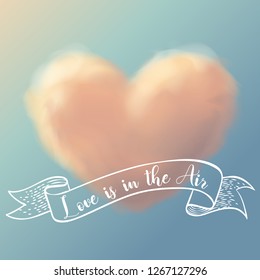 heart cloud in vanilla sky with calligraphy vector illustration
