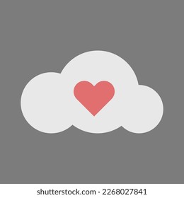 Heart in cloud vector. Red heart on gray cloud vector. Symbol of love and separation vector.