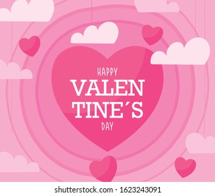 Heart and clouds design of Happy valentines day love passion romantic wedding decoration and marriage theme Vector illustration