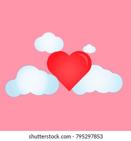 Heart in clouds on ligth background, vector
