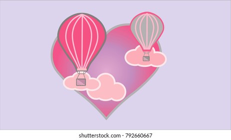 
Heart with clouds and with parachutes