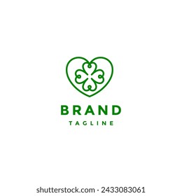 Heart Clover Leaf Lines Logo Design. Clover Leaf Line Inside Heart Symbol Logo Design.