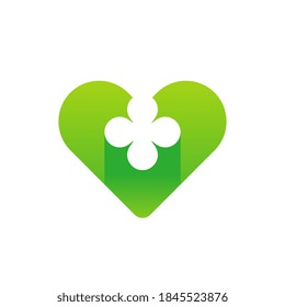 Heart with clover logo icon design template, four leaf clover and love symbol - Vector