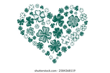 Heart of clover on white background. Patrick's day. Hand drawn style.