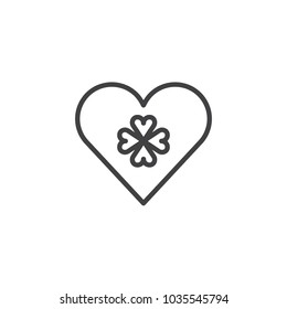 Heart with clover outline icon. linear style sign for mobile concept and web design. Happy Saint Patrick's Day heart simple line vector icon. Symbol, logo illustration. 
