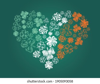  Heart of clover. Patrick's day. Hand drawn style. Vector illustration.