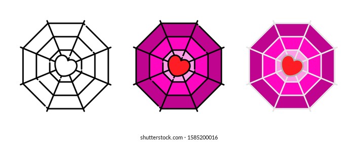 Heart Cobweb icon set isolated on white background for web design,Valentine day concept