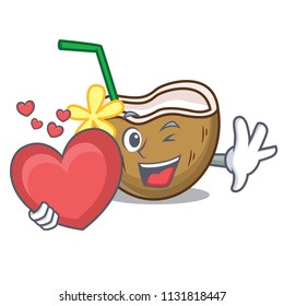 With heart cocktail coconut mascot cartoon