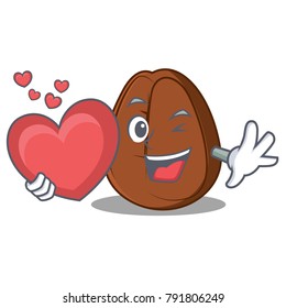 With heart coffee bean mascot cartoon