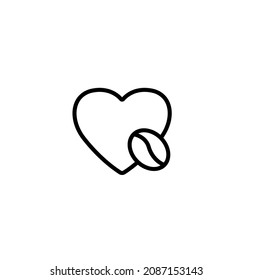 Heart and coffee bean simple thin line icon vector illustration
