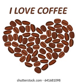 Heart from coffee beans isolated on a white background.