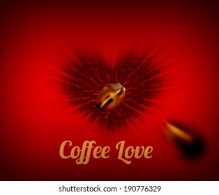 Heart of coffee beans with love text