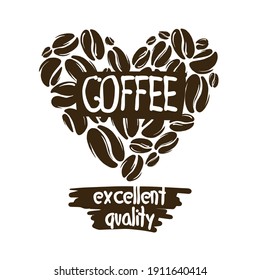 Heart of coffee beans on a white background. Vector logo on a white background