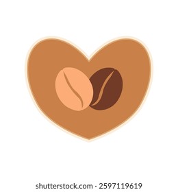 Heart with coffee beans sticker. Vector illustration, isolated, transparent background. Label, badge, bandle, logo, symbol.