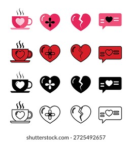 Heart Coffee Cup, Broken Heart, and Dating Chat Bubbles