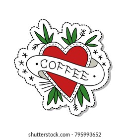 heart coffee illustration traditional tattoo flash
