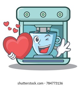 With heart coffee maker character cartoon