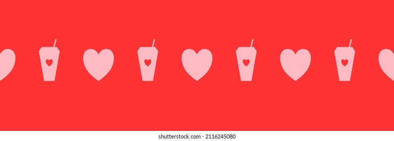 Patrón fluido del corazón y el café con fondo rosa, tema valentino, patrón sin fisuras