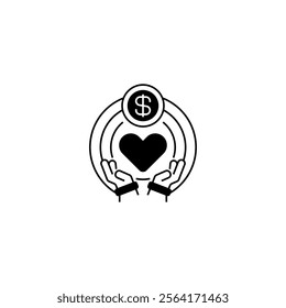 Heart and Coin Line Icon. linear style sign for mobile concept and web design. Outline vector icon.